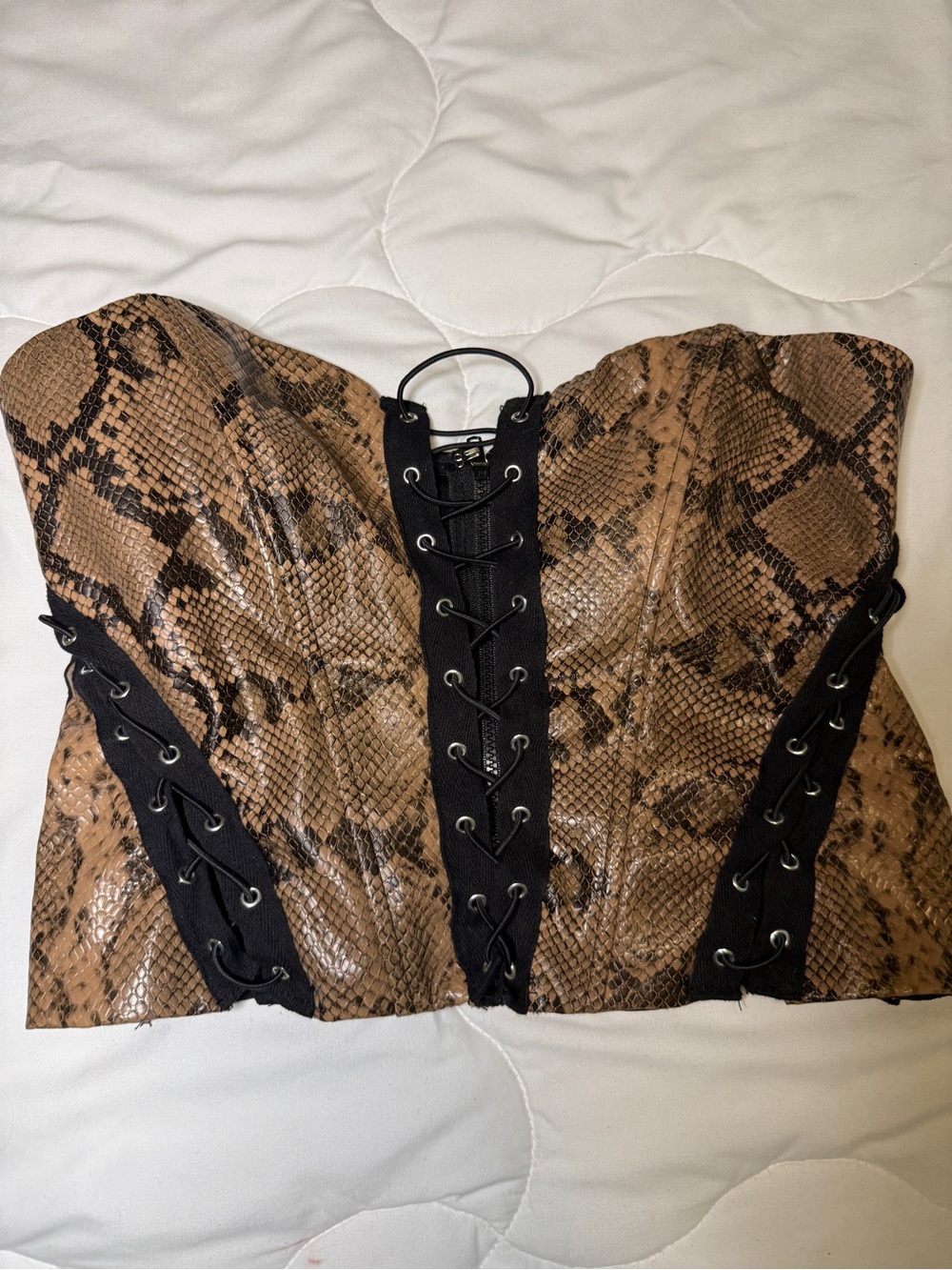 Windsor Brown Corset Snake Print Lace-Up Crop Top